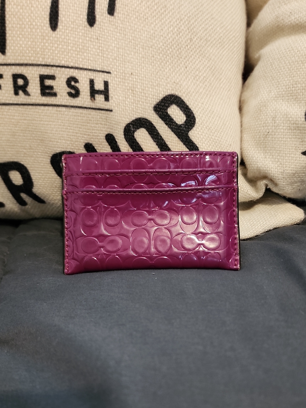 Coach Glossy Patent Card Case in Magenta Purple